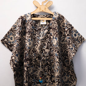 Black Kalamkari Block Print Cotton Kids Kaftan (3-4 Years)