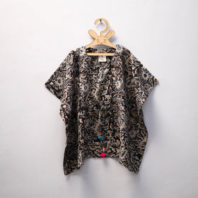 Black Kalamkari Block Print Cotton Kids Kaftan (3-4 Years)