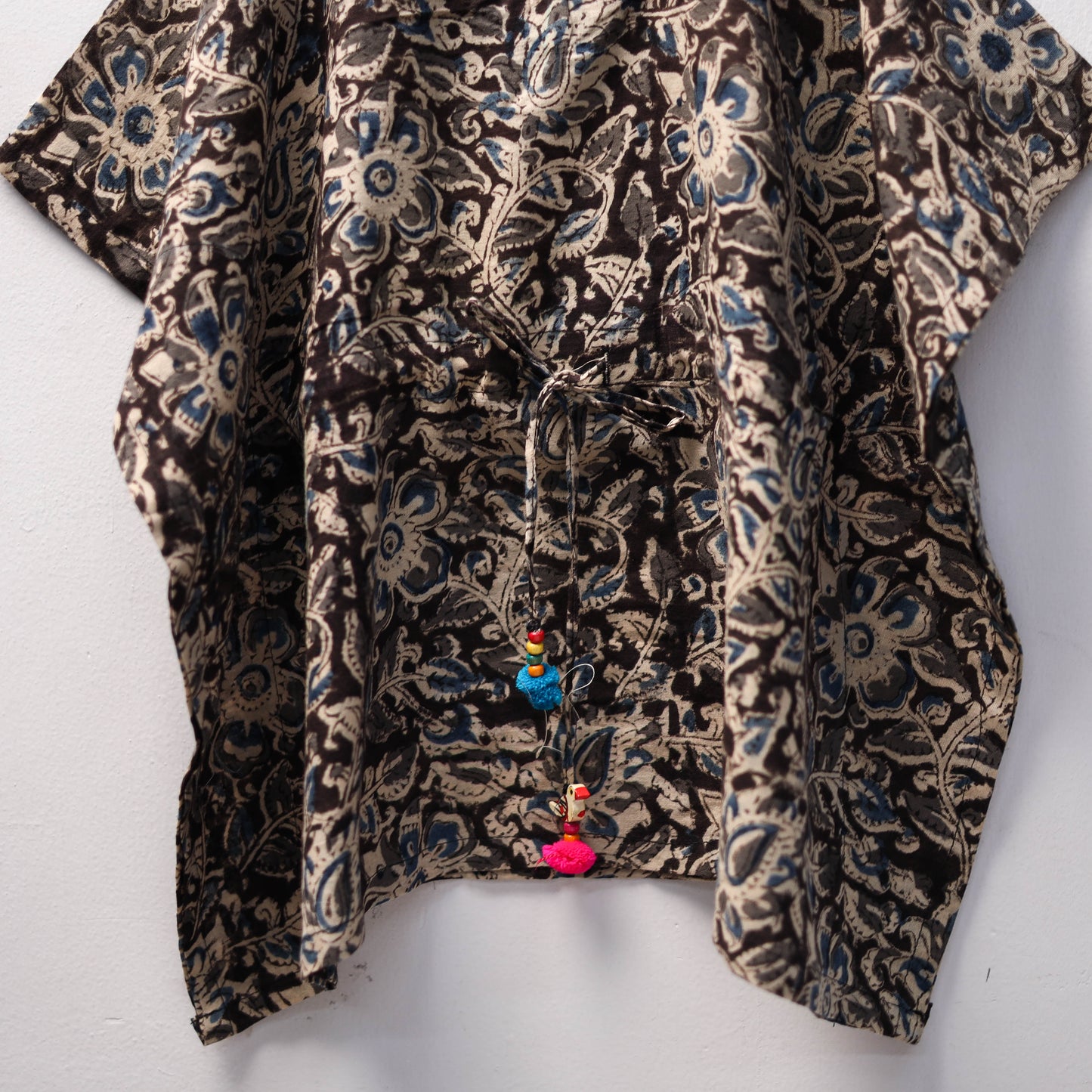 Black Kalamkari Block Print Cotton Kids Kaftan (3-4 Years)