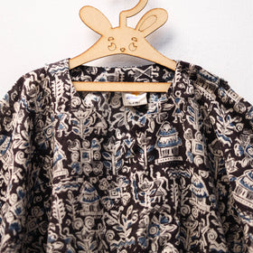 Black Kalamkari Block Print Cotton Kids Kaftan (3-4 Years)