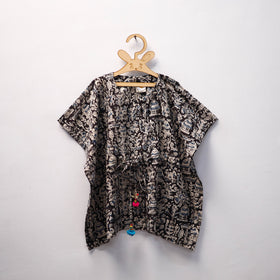 Black Kalamkari Block Print Cotton Kids Kaftan (3-4 Years)