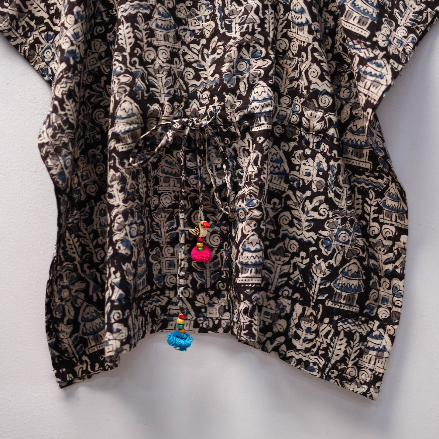 Black Kalamkari Block Print Cotton Kids Kaftan (3-4 Years)