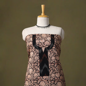 Black Kalamkari Print Cotton Unstitched Kurta Material