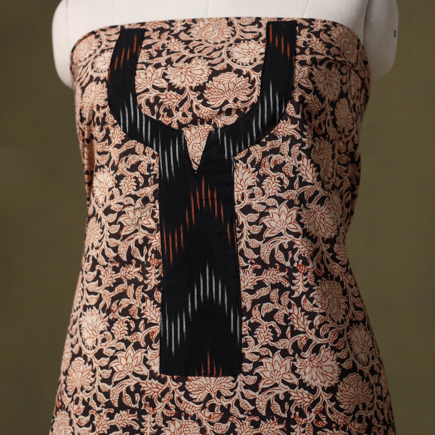 Black Kalamkari Print Cotton Unstitched Kurta Material