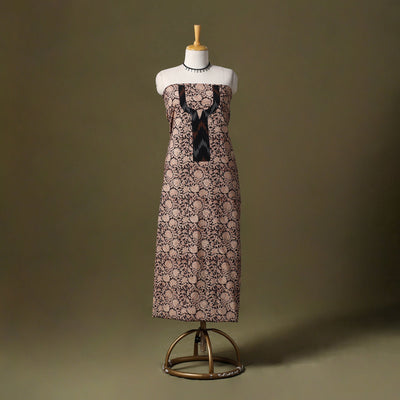 Black Kalamkari Print Cotton Unstitched Kurta Material