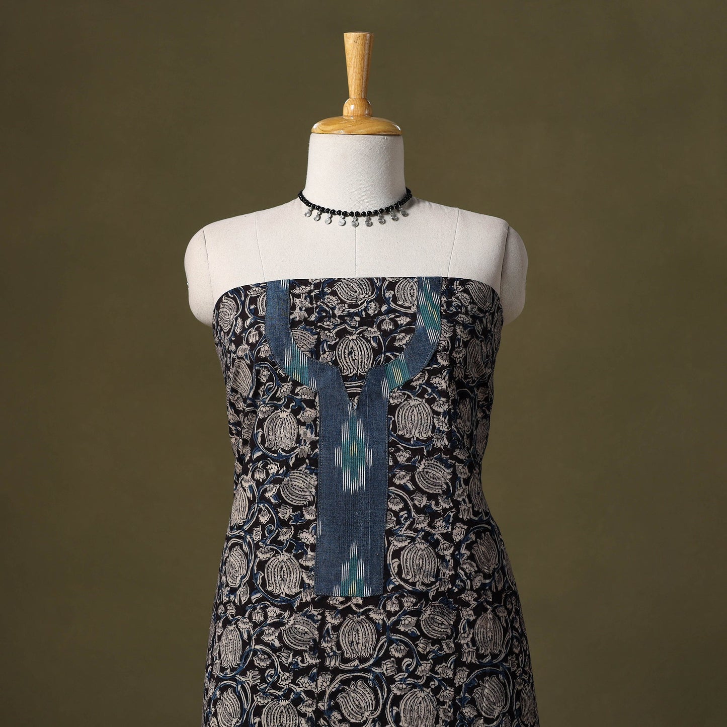 Black - kalamkari cotton unstitched kurta material (3m) 25