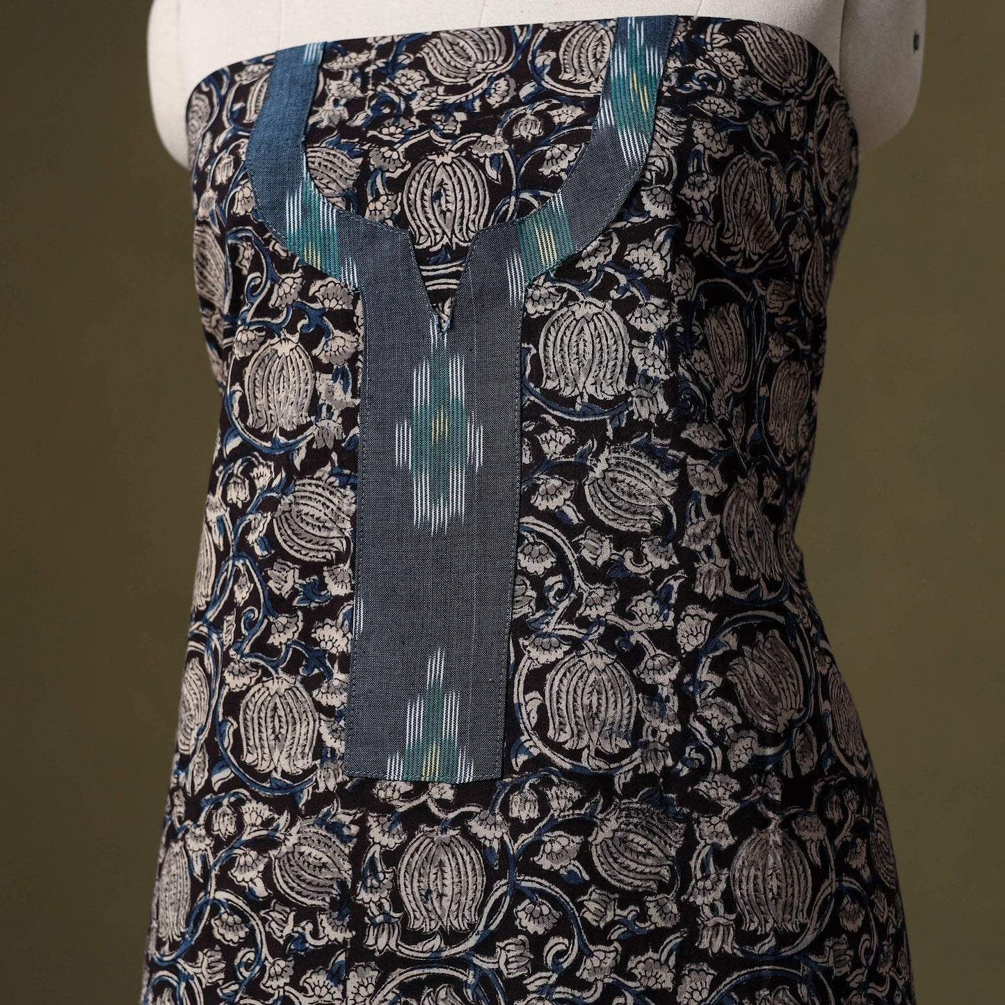 Black - kalamkari cotton unstitched kurta material (3m) 25