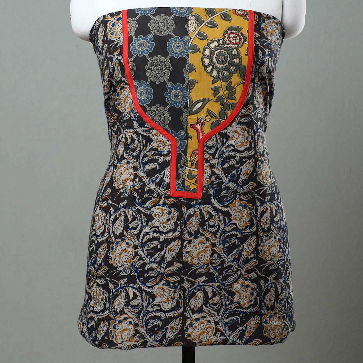 Black - kalamkari cotton unstitched kurta material