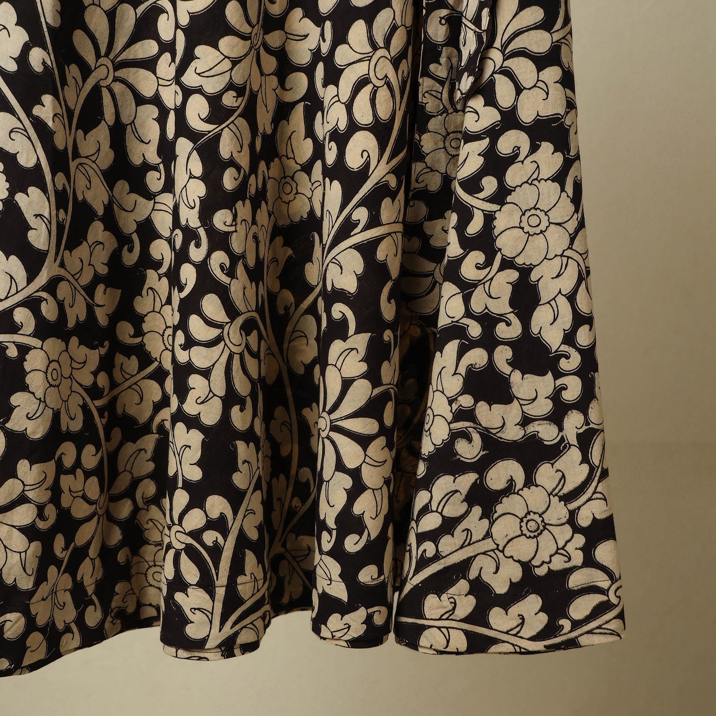 Black - kalamkari cotton wrap around skirt 08 - handcrafted