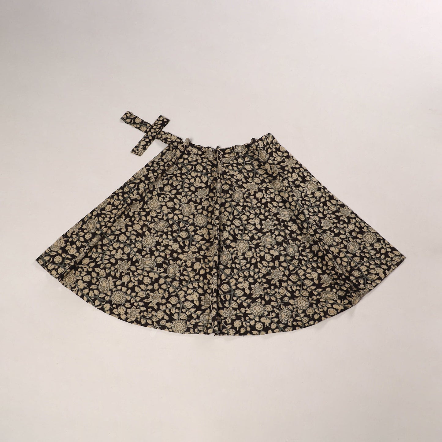 Black - kalamkari cotton wrap around skirt 15 - handcrafted