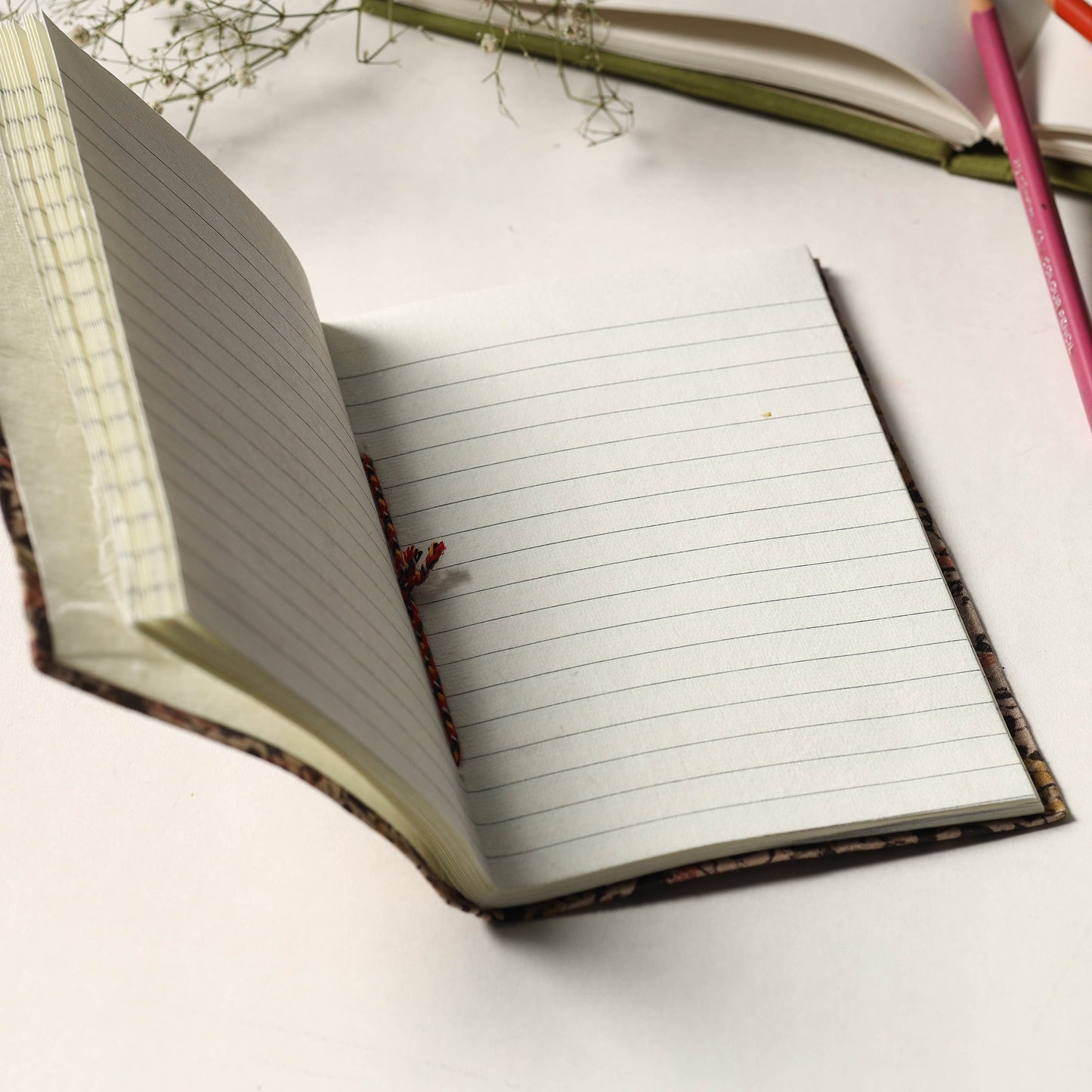 Black - kalamkari fabric cover handmade paper notebook (7 x