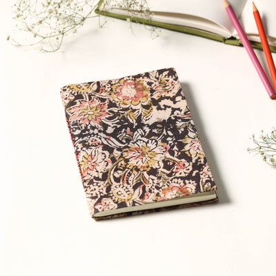 Black - kalamkari fabric cover handmade paper notebook (7 x
