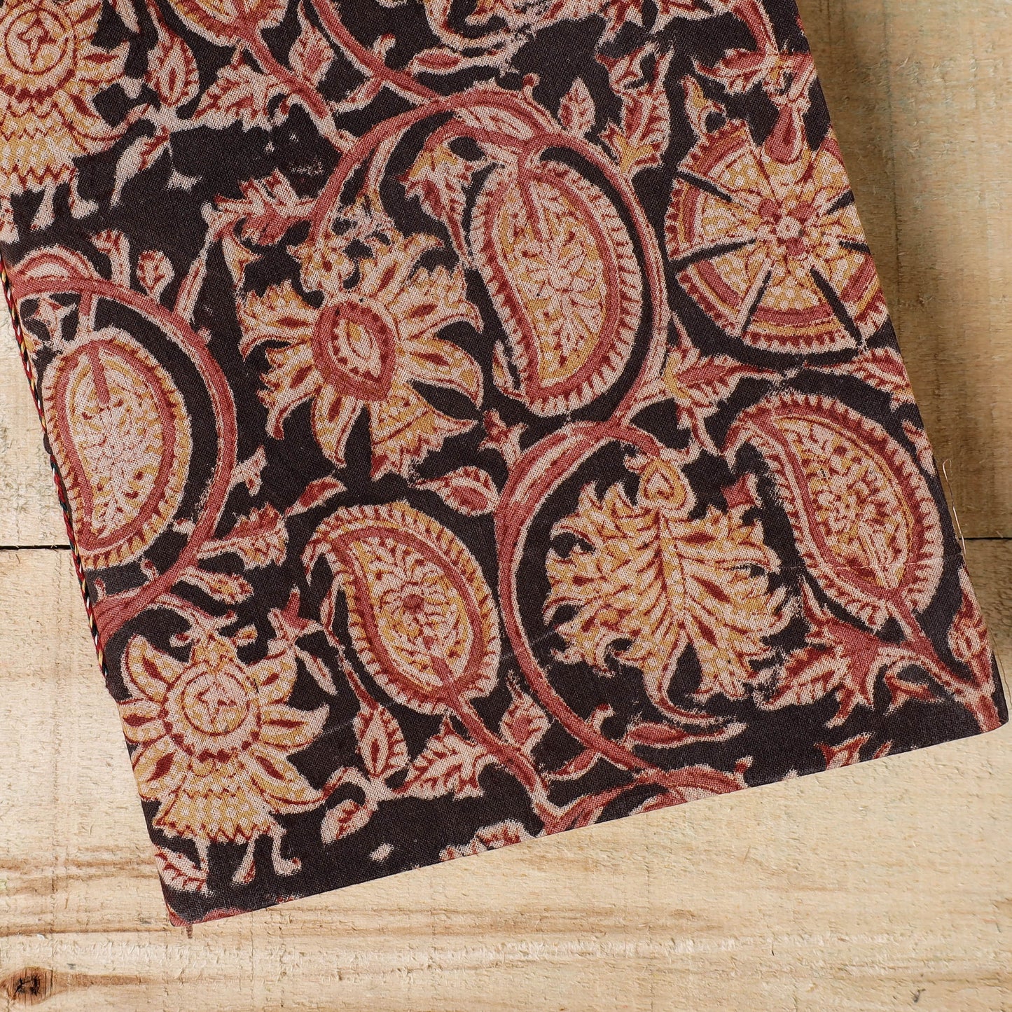 Black - Kalamkari Fabric Cover Handmade Paper Notebook (9 x 7 in)