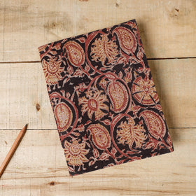 Black - Kalamkari Fabric Cover Handmade Paper Notebook (9 x 7 in)