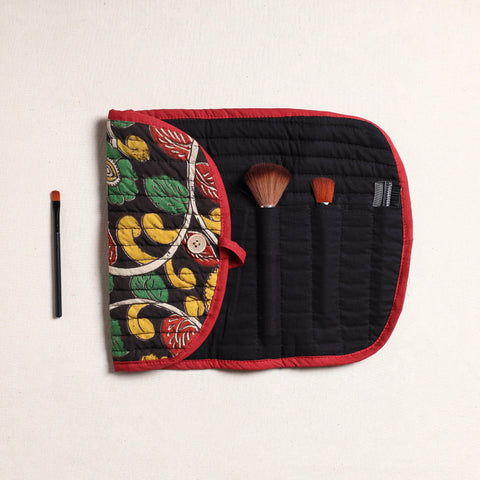  Kalamkari Fabric Multipurpose Segmented Make-up Brush Wrap Pouch/Case 