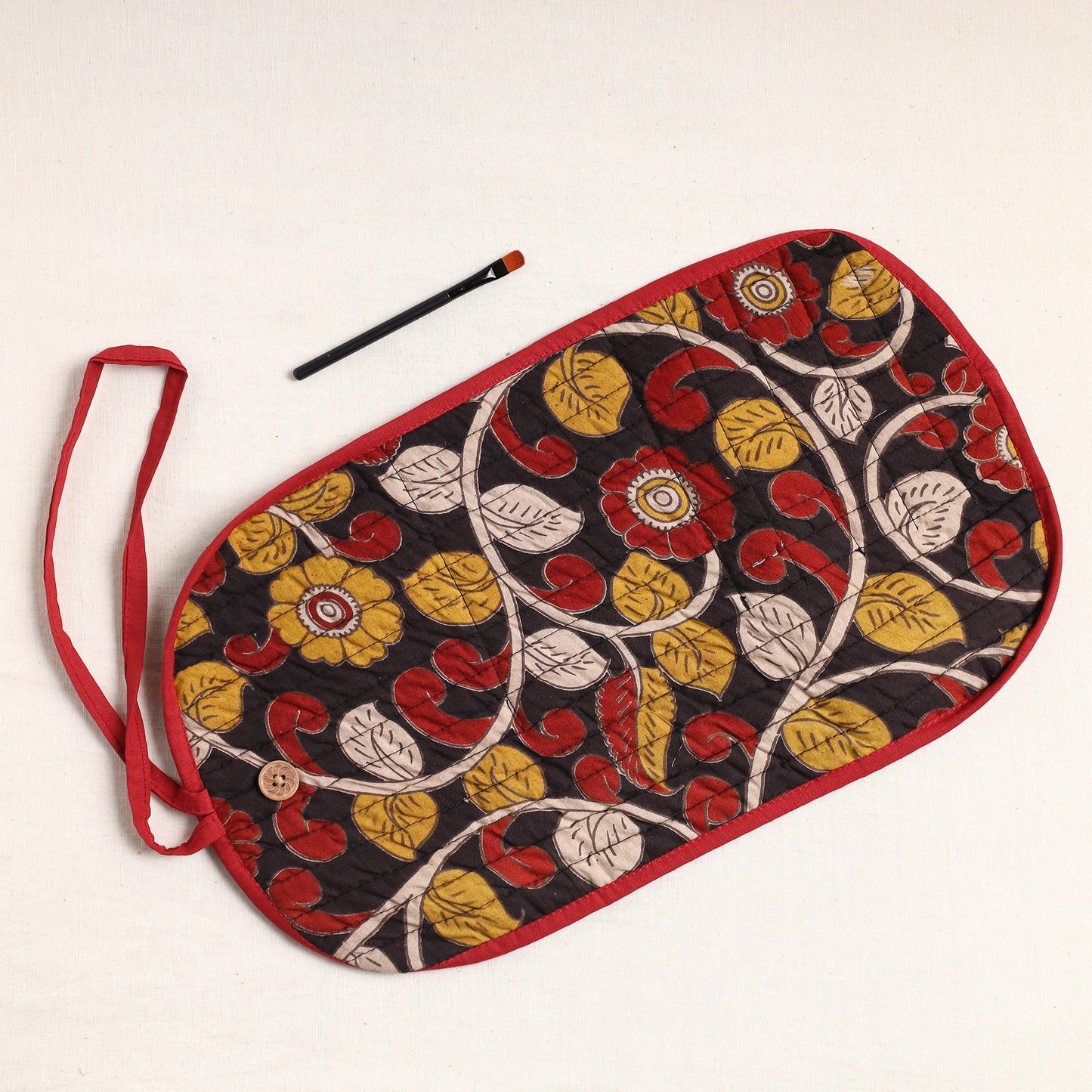  Kalamkari Fabric Multipurpose Segmented Make-up Brush Wrap Pouch/Case 