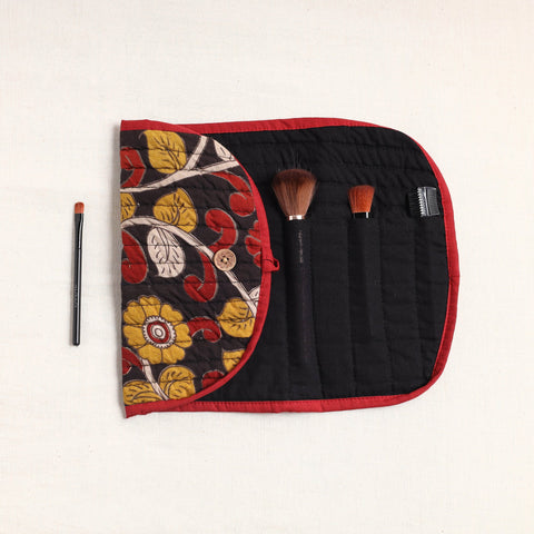  Kalamkari Fabric Multipurpose Segmented Make-up Brush Wrap Pouch/Case 