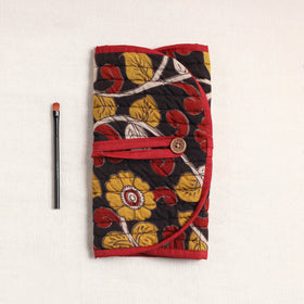  Kalamkari Fabric Multipurpose Segmented Make-up Brush Wrap Pouch/Case 