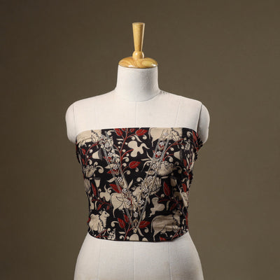 Black Kalamkari Print Hand Embroidery Cotton Blouse Piece