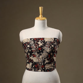 Black Kalamkari Print Hand Embroidery Cotton Blouse Piece