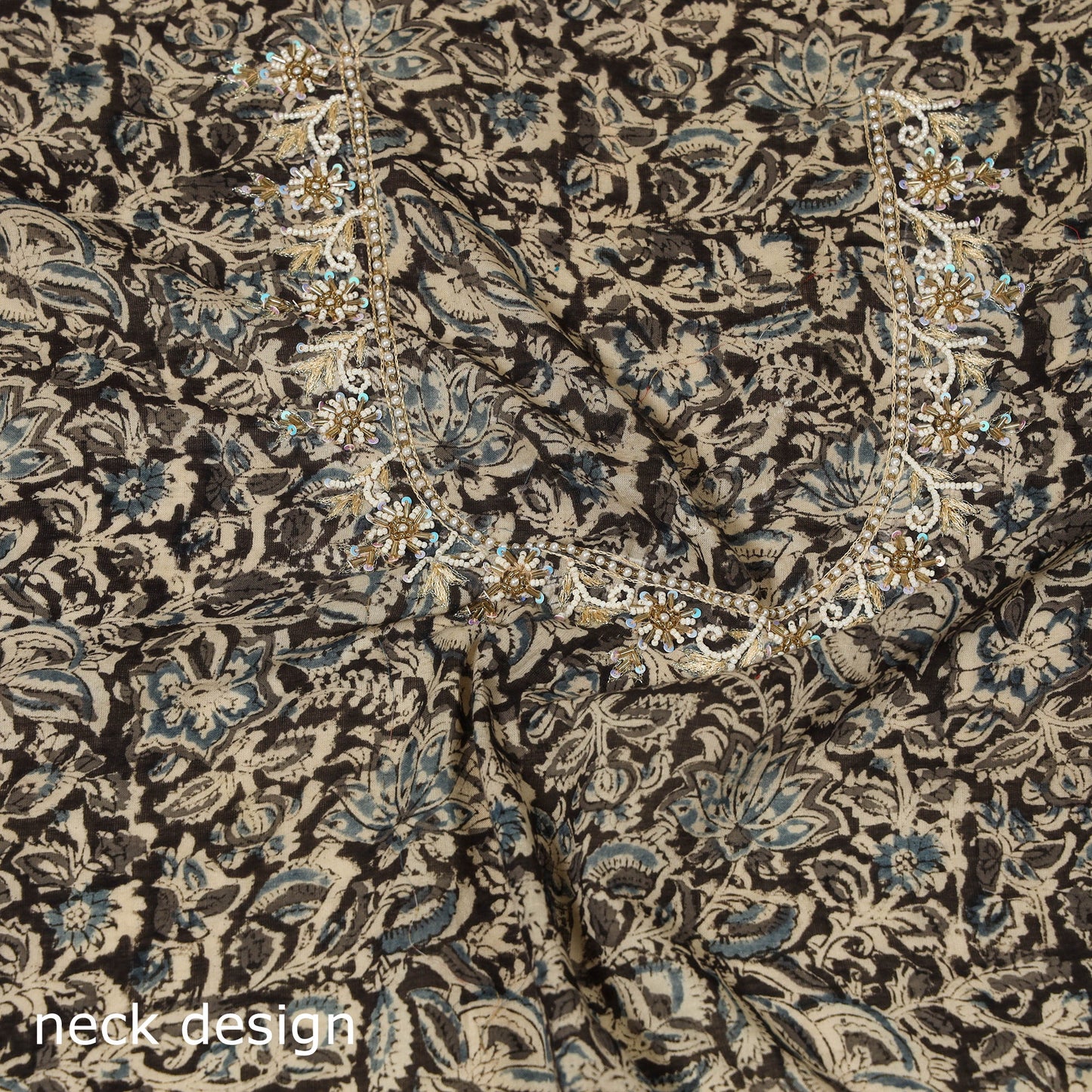 Black - kalamkari hand embroidery cotton blouse piece 20