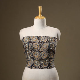 Black - kalamkari hand embroidery cotton blouse piece 22