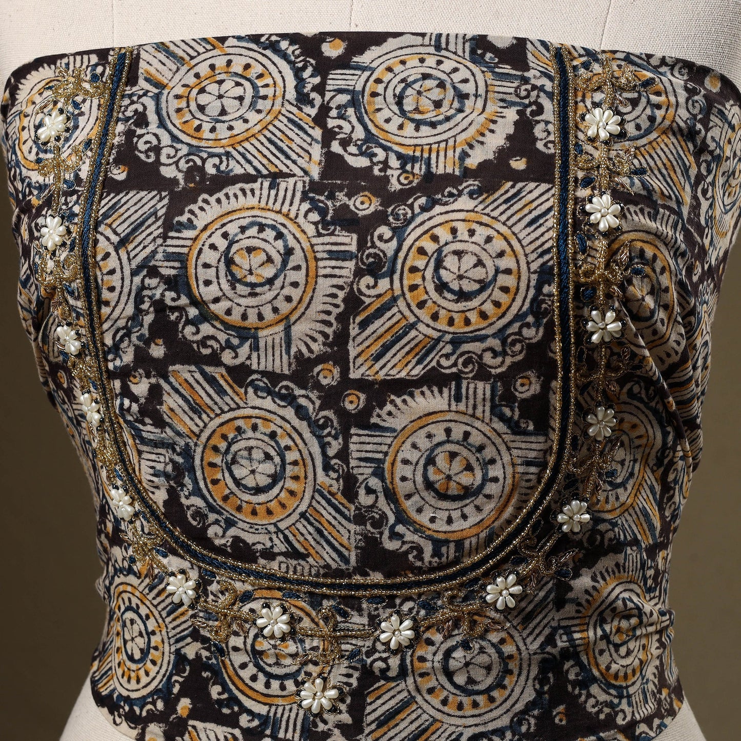 Black - kalamkari hand embroidery cotton blouse piece 22