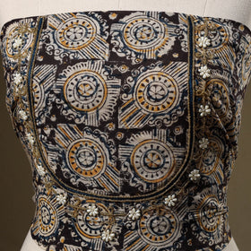 Black - kalamkari hand embroidery cotton blouse piece 22