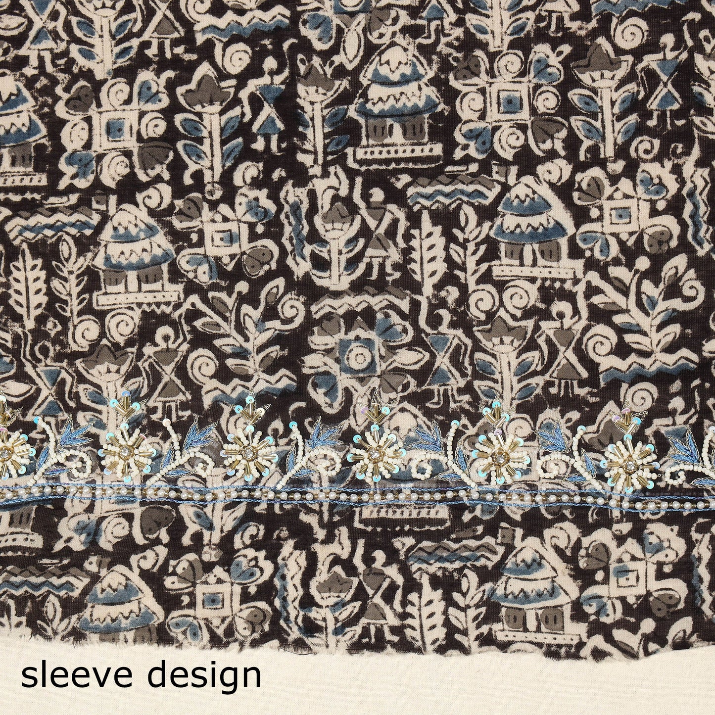 Black - kalamkari hand embroidery cotton blouse piece 23