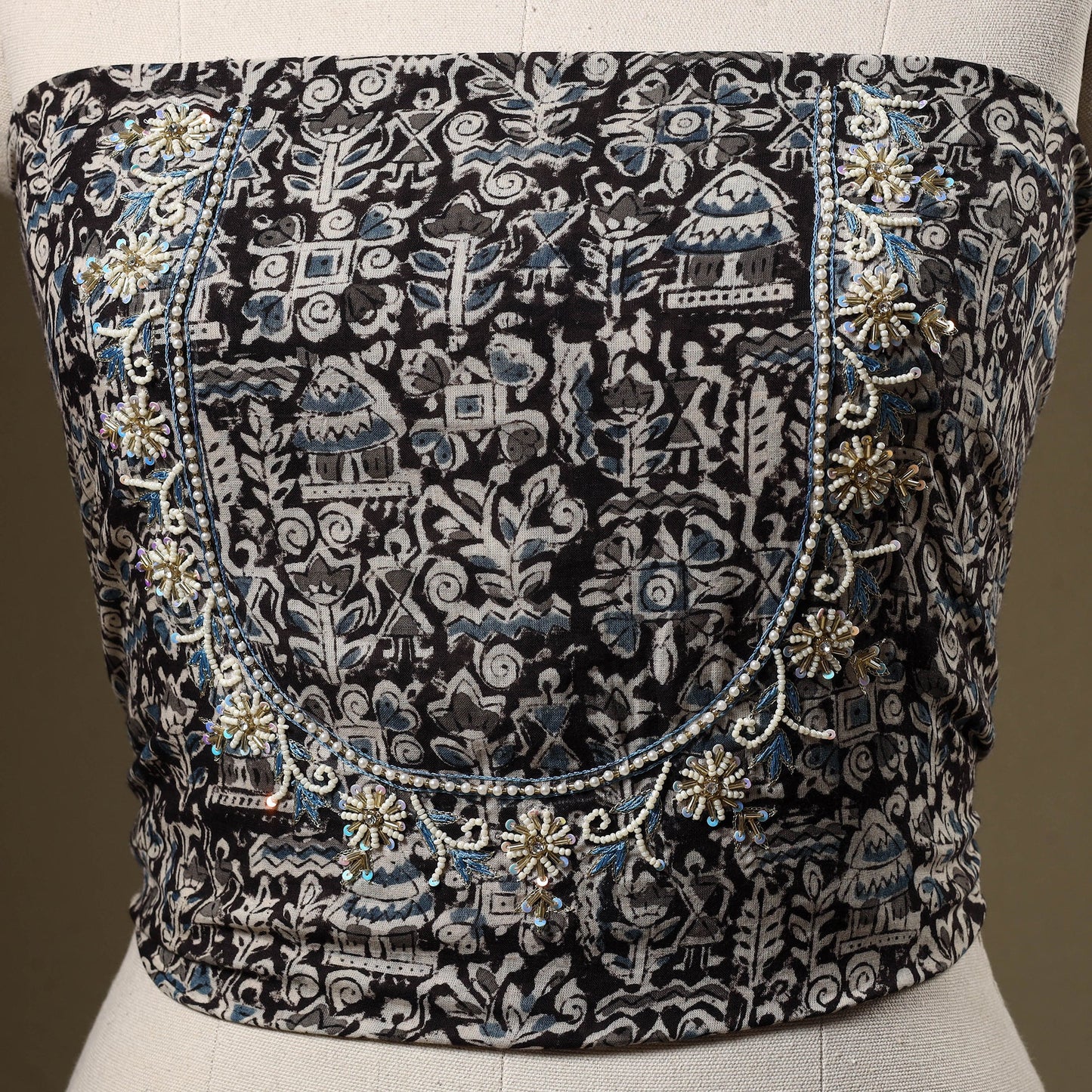 Black - kalamkari hand embroidery cotton blouse piece 23