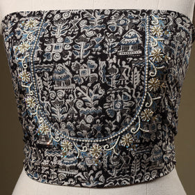 Black - kalamkari hand embroidery cotton blouse piece 23