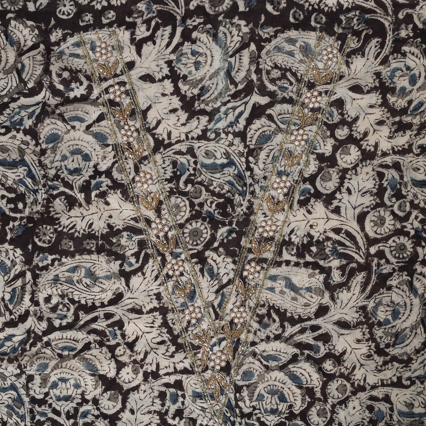 Kalamkari Print Hand Embroidery Cotton Blouse Piece 