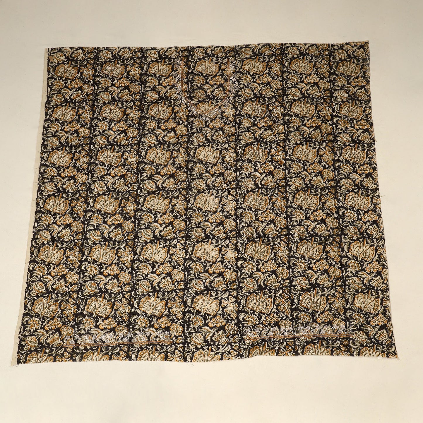 Black Kalamkari Print Hand Embroidery Cotton Blouse Piece