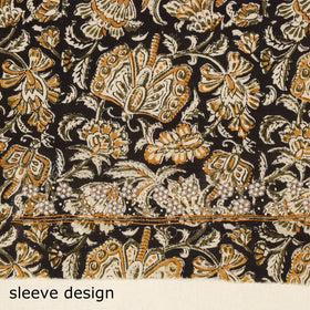 Black Kalamkari Print Hand Embroidery Cotton Blouse Piece