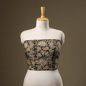 Black Kalamkari Print Hand Embroidery Cotton Blouse Piece