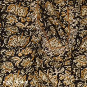 Black Kalamkari Print Hand Embroidery Cotton Blouse Piece