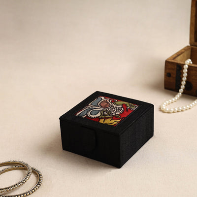 Black Kalamkari Handpainted Ghicha Silk Bangle Box (Small)