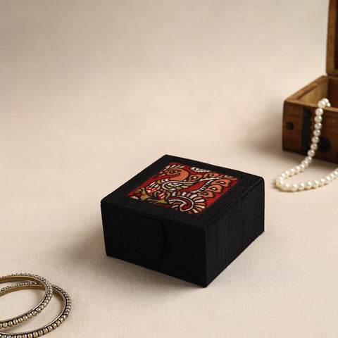 Black Kalamkari Handpainted Ghicha Silk Bangle Box (Small)