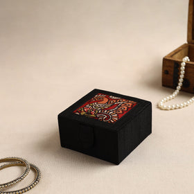 Black Kalamkari Handpainted Ghicha Silk Bangle Box (Small)