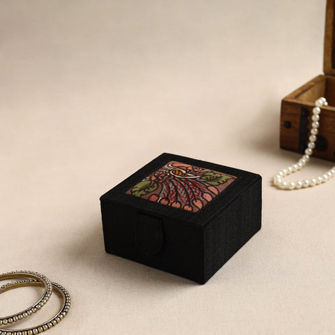 Black Kalamkari Handpainted Ghicha Silk Bangle Box (Small)