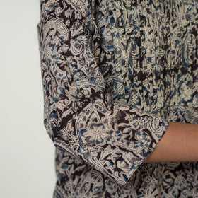 Kalamkari Block Print Mul Cotton Pintuck A-Line Kurta For Women