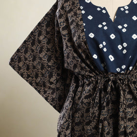 Buy Black Kalamkari Block Print Patchwork Cotton Kaftan