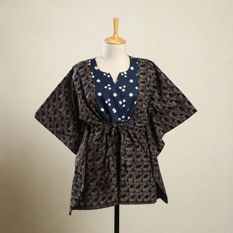 Buy Black Kalamkari Block Print Patchwork Cotton Kaftan