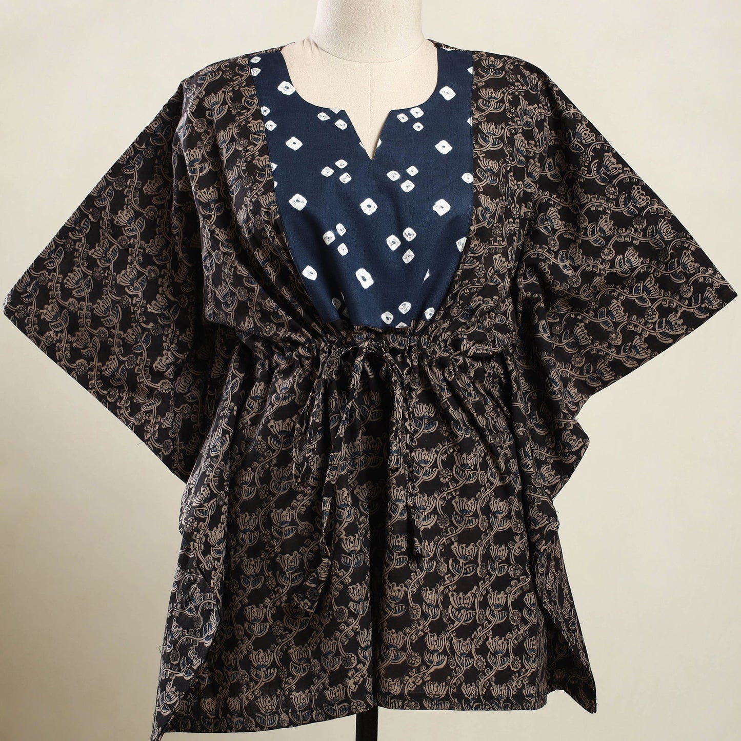 Buy Black Kalamkari Block Print Patchwork Cotton Kaftan