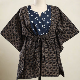 Buy Black Kalamkari Block Print Patchwork Cotton Kaftan