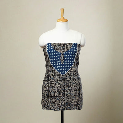  Black Kalamkari Print Patchwork Cotton Kurta Material