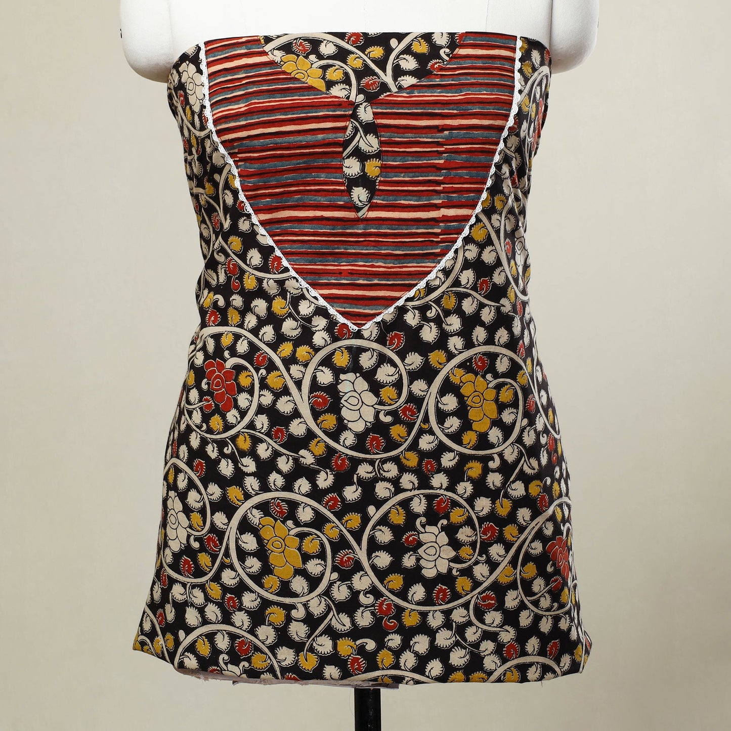 Black - kalamkari patchwork cotton unstitched kurta