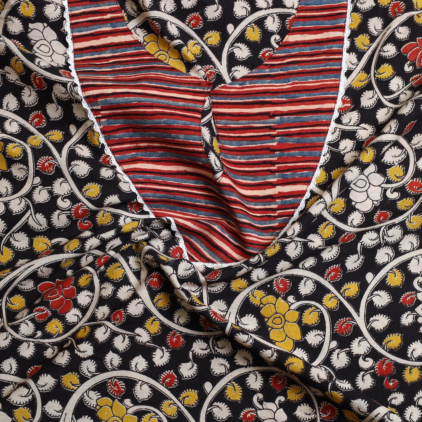 Black - kalamkari patchwork cotton unstitched kurta