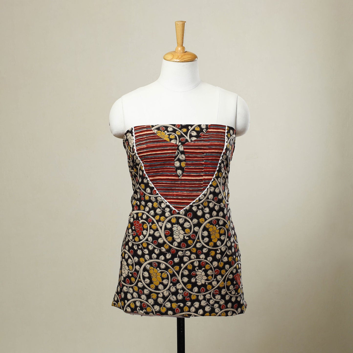 Black - kalamkari patchwork cotton unstitched kurta