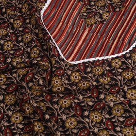 Buy Black Kalamkari Print Patchwork Cotton Kurta Material